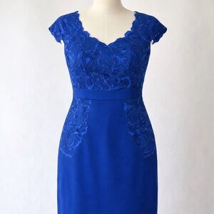 ANTONIO MELANI Royal Blue Lace-Accent Midi Dress